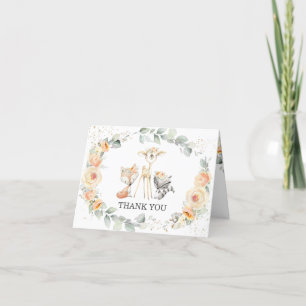 Whimsical Woodland Animals Yellow Floral Baby Thank You Card