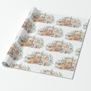 Whimsical Woodland Baby Animals 1st Birthday Party Wrapping Paper