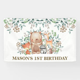 Whimsical Woodland Baby Animals Birthday Party Banner