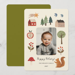 Whimsical Woodland Baby Family Holiday Photo Card