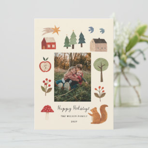 Whimsical Woodland Baby Family Holiday Photo Card
