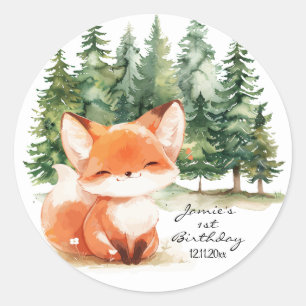 Whimsical Woodland Baby Fox 1st Birthday Classic Round Sticker