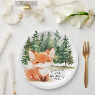 Whimsical Woodland Baby Fox 4th Birthday Paper Plate