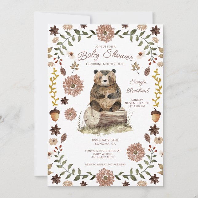 Whimsical Woodland Bear Baby Shower Invitation (Front)