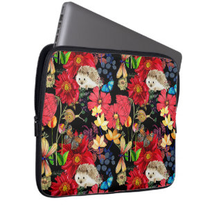 Whimsical woodland blooms – flora & fauna pattern laptop sleeve