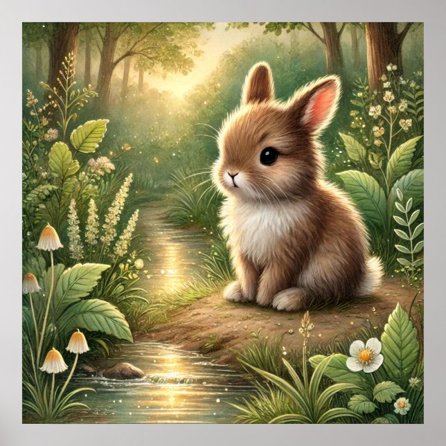 Whimsical Woodland Bunny Art – Cute Forest Rabbit  Poster (Front)