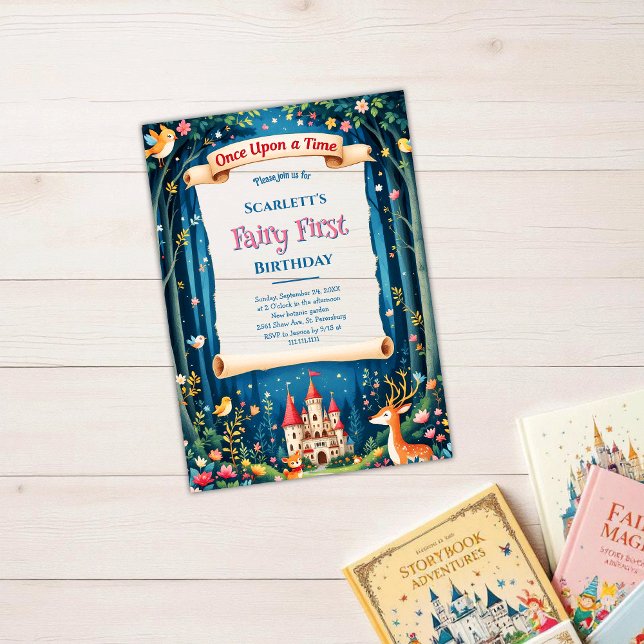 Whimsical Woodland Castle Fairy First 1st Birthday Acrylic Invitations (Creator Uploaded)
