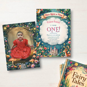 Whimsical Woodland Castle Fairytale 1st Birthday Invitation