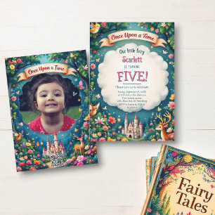 Whimsical Woodland Castle Fairytale 5th Birthday Invitation