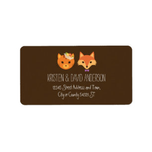 Whimsical Woodland Cat & Fox Couple Wedding Label