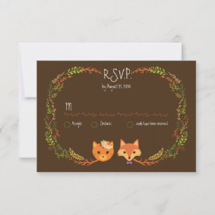 Whimsical Woodland Cat & Fox Couple Wedding RSVP Card