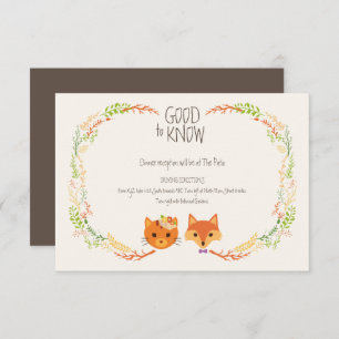 Whimsical Woodland Cat & Fox  Wedding Enclosure Card