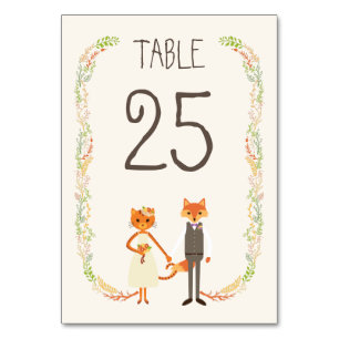Whimsical Woodland Cat & Fox Wedding Information Table Number