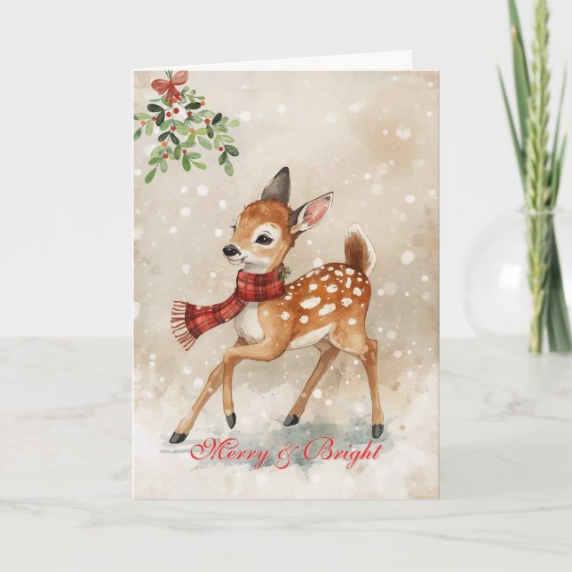 Whimsical Woodland Christmas Deer Card (Front)