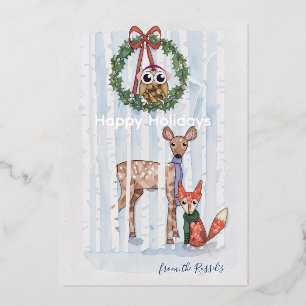 Whimsical Woodland Christmas Watercolor Foil Card