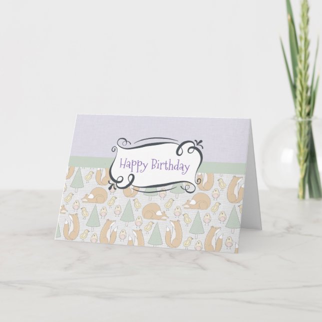 Whimsical Woodland Creatures Happy Birthday Card (Front)