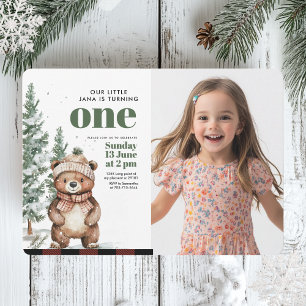 Whimsical Woodland Deer Birthday Green Photo Invitation