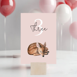 Whimsical Woodland Deer Birthday Pink Table Number