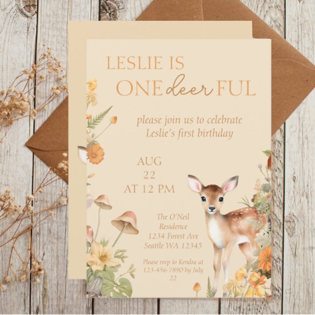 Whimsical Woodland Deer First Birthday Invitation (Creator Uploaded)