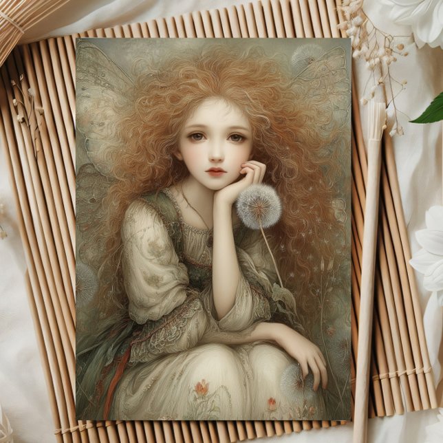Whimsical Woodland Fairy Portrait with Dandelion  Card (Creator Uploaded)