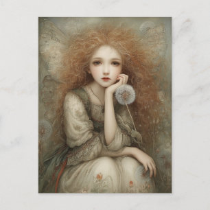 Whimsical Woodland Fairy Portrait with Dandelion  Postcard