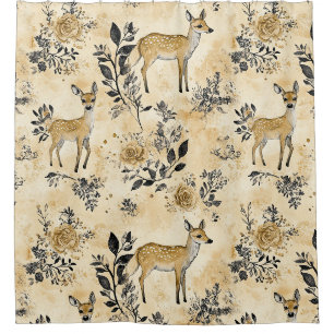 Whimsical Woodland Fawn Pattern Shower Curtain