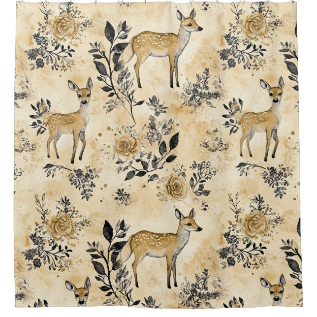 Whimsical Woodland Fawn Pattern Shower Curtain (Front)