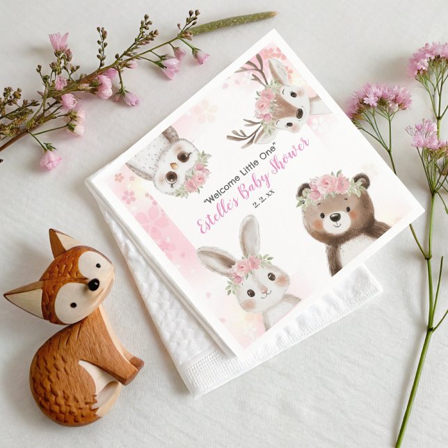 Whimsical Woodland Floral Boho Baby Girl Shower Napkin (Creator Uploaded)