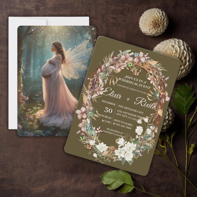 Whimsical Woodland Floral Photo Baby Shower Invitation (Creator Uploaded)