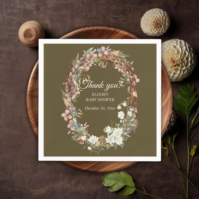 Whimsical Woodland Floral Photo Baby Shower Napkin (Creator Uploaded)