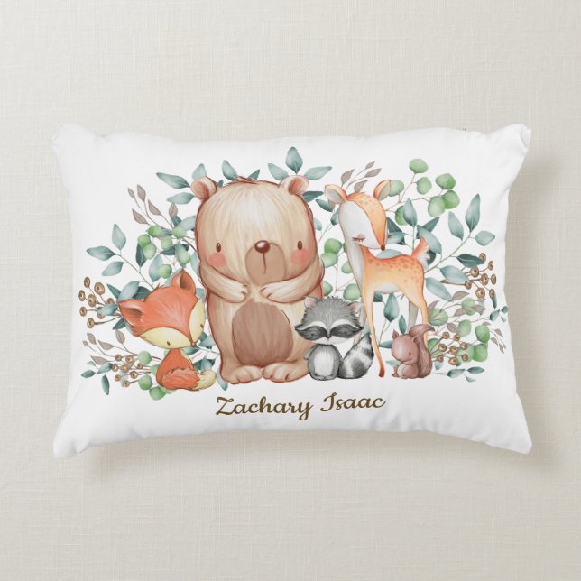 Whimsical Woodland Forest Animals Baby Boy Nursery Decorative Cushion (Front)