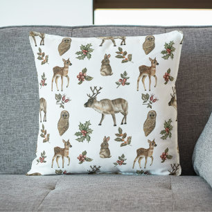 Whimsical Woodland Forest Animals Greenery Pattern Cushion