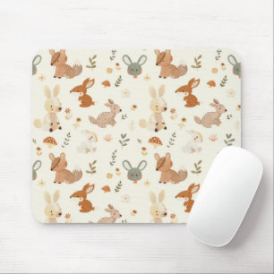 Whimsical Woodland Forest Animals Greenery Pattern Mouse Mat