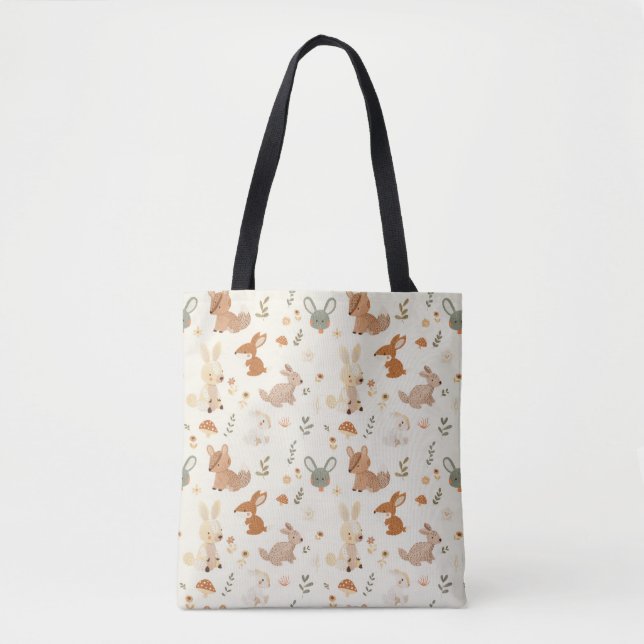 Whimsical Woodland Forest Animals Greenery Pattern Tote Bag (Front)