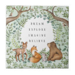 Whimsical Woodland Forest Animals Kids Nursery Tile<br><div class="desc">This adorable design belongs to our FOREST FABLE collection. It features our original watercolor illustration depicting whimsical woodland animals and elegant watercolor greenery leaves.</div>