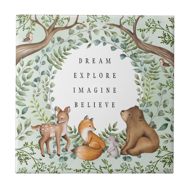 Whimsical Woodland Forest Animals Kids Nursery Tile (Front)
