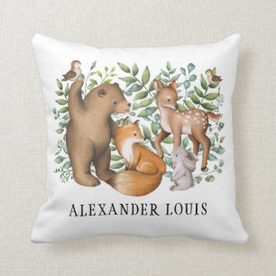 Whimsical Woodland Forest Animals Nursery Monogram Cushion