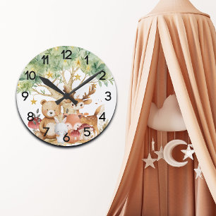 Whimsical Woodland Forest Animals Nursery Round Clock