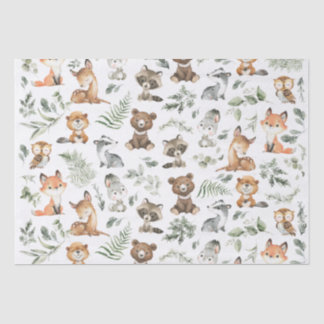 Whimsical Woodland Forest Animals Sage Greenery Tissue Paper