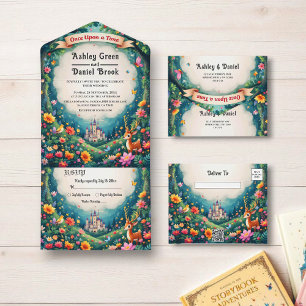 Whimsical Woodland Forest Castle Fairytale Wedding All In One Invitation