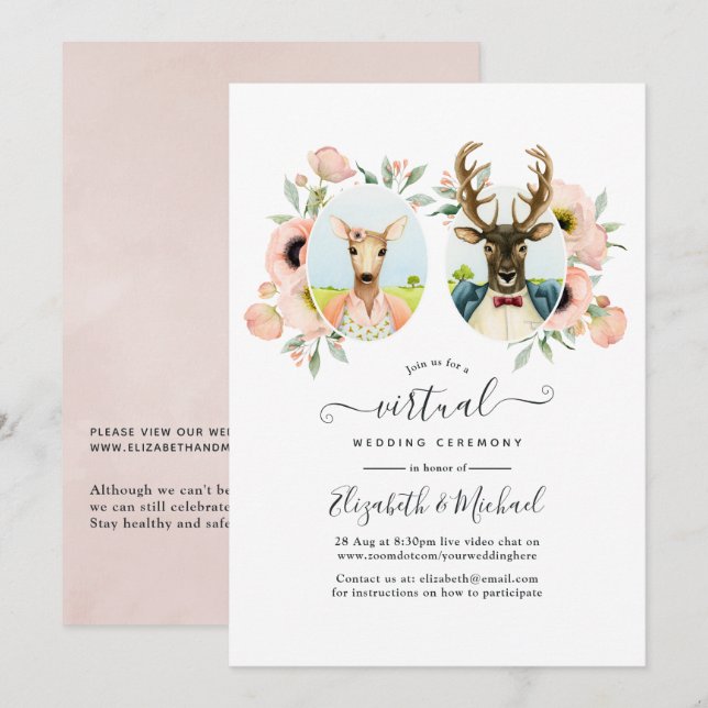 Whimsical Woodland Forest Deer Virtual Wedding Invitation (Front/Back)
