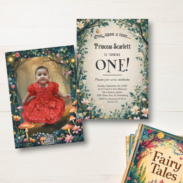 Whimsical Woodland Forest Fairytale 1st Birthday Invitation (Creator Uploaded)