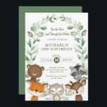 Whimsical Woodland Forest Friend Greenery Birthday Invitation<br><div class="desc">Adorable woodland-themed birthday invitation featuring sweet forest animals and elegant botanical greenery wreath</div>