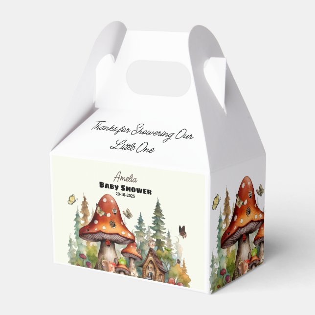 whimsical woodland  forest Mushroom baby shower Favour Box (Front Side)