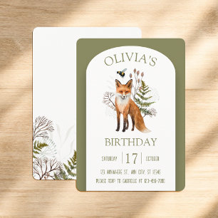 Whimsical Woodland Fox and Autumn Wildflowers Invitation