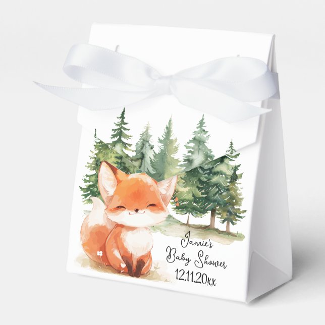 Whimsical Woodland Fox Baby Shower Favour Box (Front Side)