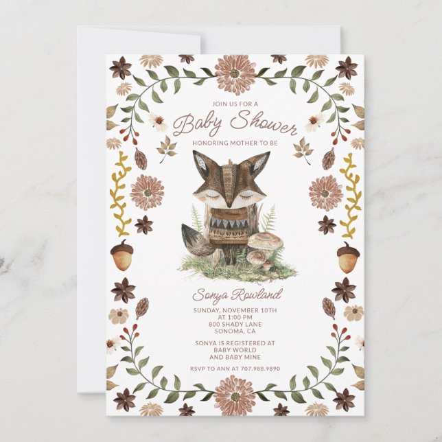 Whimsical Woodland Fox Baby Shower Invitation (Front)