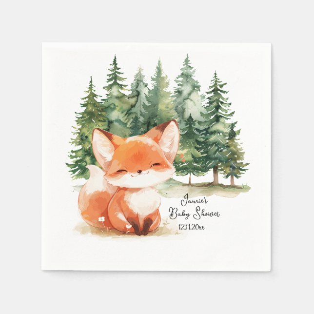 Whimsical Woodland Fox Baby Shower Napkin (Front)