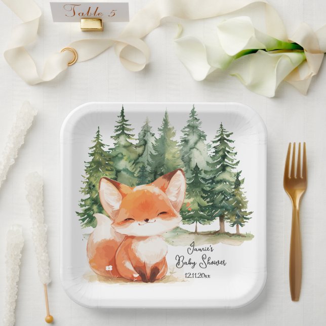 Whimsical Woodland Fox Baby Shower Paper Plate (Wedding)