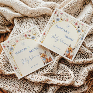 Whimsical Woodland Fox Dusty Blue Baby Shower Napkin